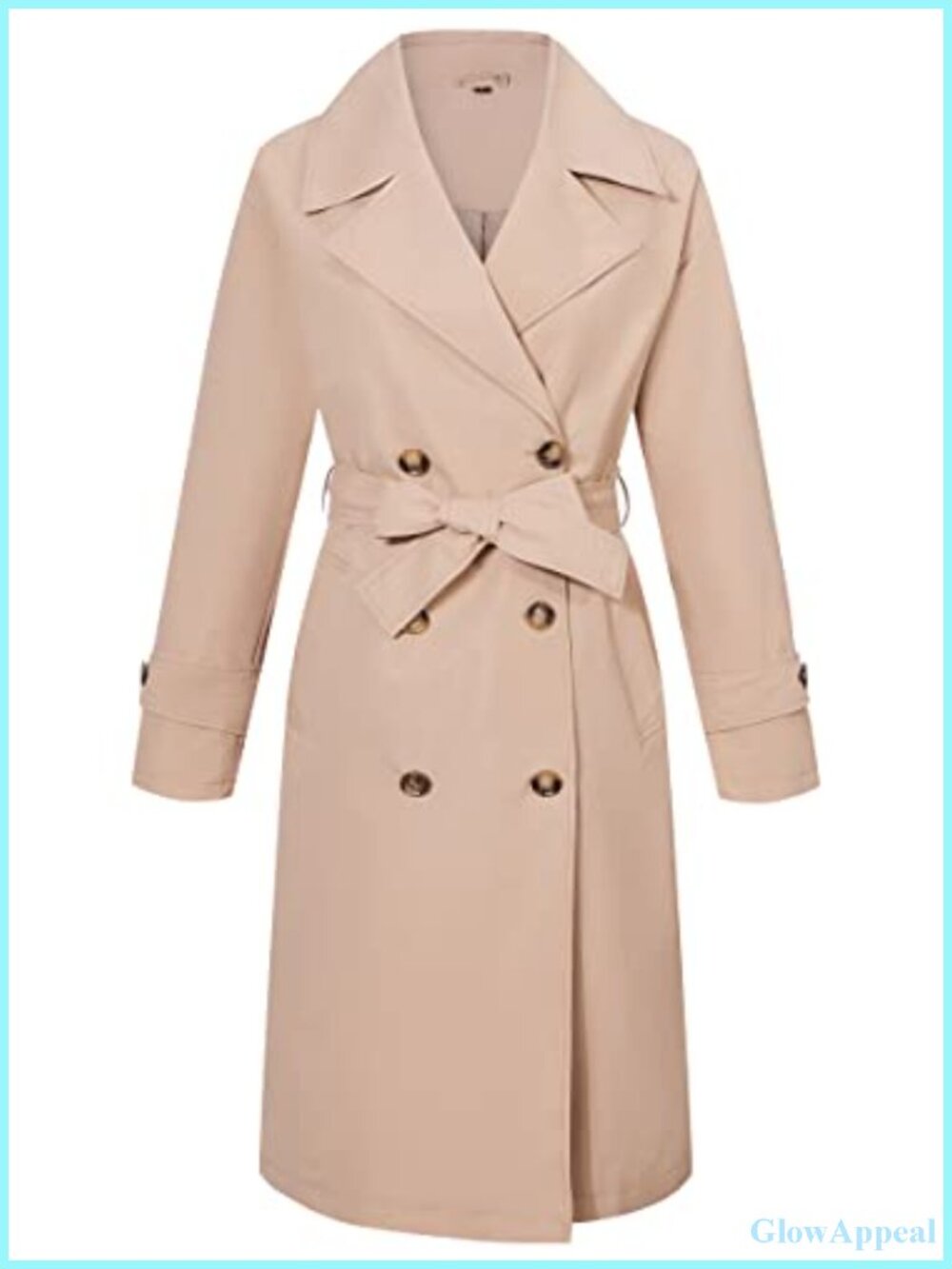 Double-Breasted Trench Coat for Women Waterproof Lightweight Polyester Rain